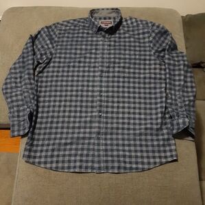 Johnston & Murphy Dress Shirt Men's Large Blue White Plaid Button Up Long Sleeve